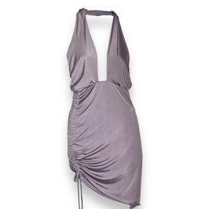 NEW 21 Saints Mauve Halter Dress Side Ruched Bodycon Asymmetrical Womens Size S